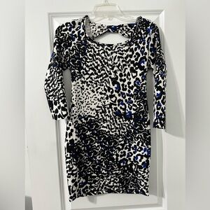 Black, blue and White animal print mini Dress with 3/4 Sleeves